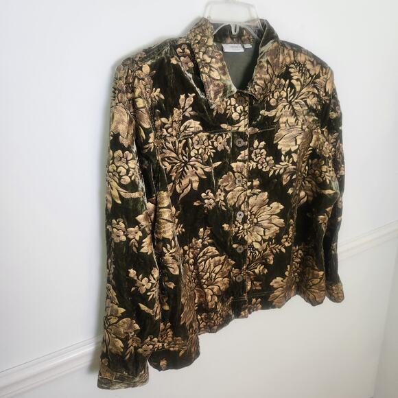 VTG Y2K Erin London Blazer Jacket 2X Womens Velvet Green Rustic Floral Fairy Art - Picture 3 of 16